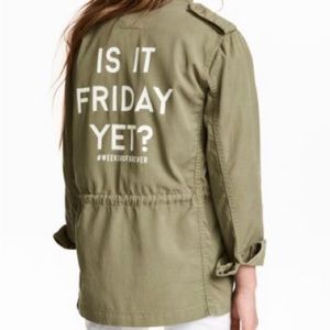 (3 for $50) H&M Cargo Khaki Green IS IT FRIDAY YET? Jacket w/ Bonus Cat Patch